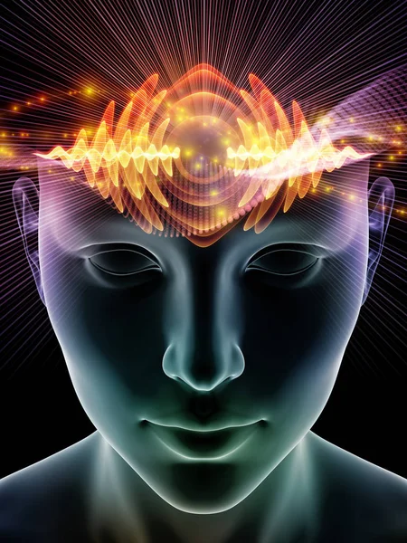Серия Mind Waves Составление Трехмерной Иллюстрации Человеческой Головы Технологических Символов — стоковое фото