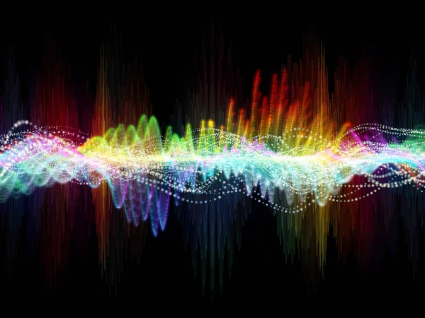 波函数系列 彩色正弦振动 光和分形元素对声均衡器 音乐谱和量子概率的相互作用 — 图库照片