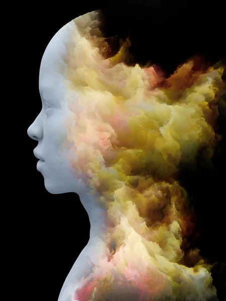 Mind Fog Series Rendering Human Face Morphed Fractal Paint Subject — Stock Photo, Image