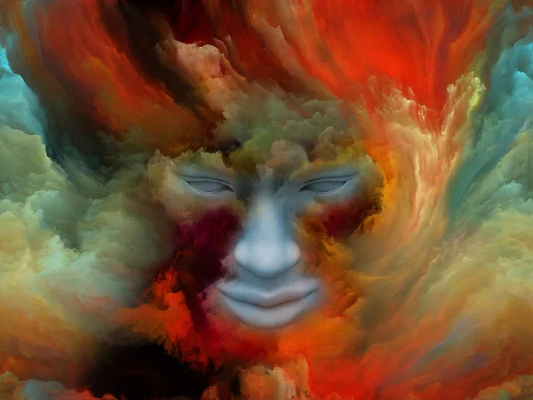 Gedankennebel Serie Darstellung Des Menschlichen Gesichts Mit Fraktaler Farbe Zum — Stockfoto