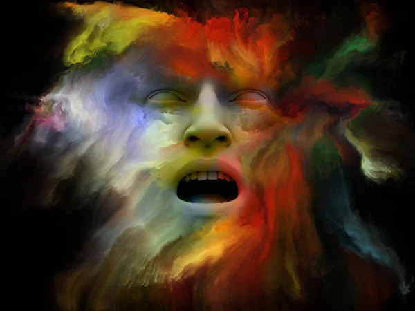 Mind Fog series. 3D rendering of human face morphed with fractal paint as a concept metaphor on subject of inner world, dreams, emotions, creativity, imagination and human mind