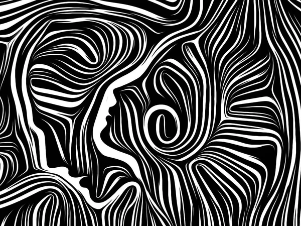 Inner Geometry Series Composition Human Face Rendered Traditional Woodcut Style — Stock Photo, Image