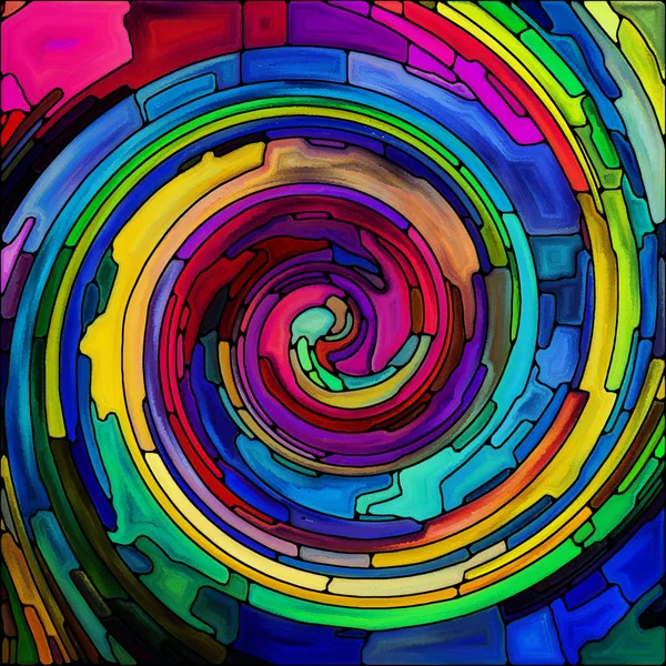 スパイラル回転シリーズ プロジェクトの関連するカラフルなデザイン 創造性 想像力のための背景として使用する色の断片のステンド グラス渦巻き模様のパターンの作られたデザイン — ストック写真