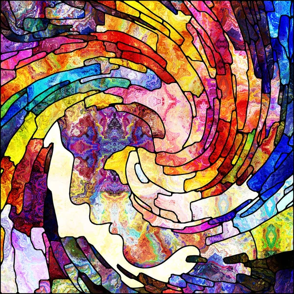 Série Spiral Twirl Composition Vitraux Motif Tourbillonnant Fragments Couleur Sur — Photo