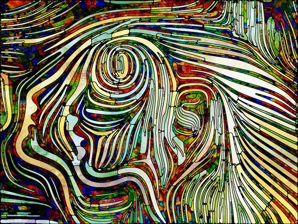 Unity of Fragmented World series. Composition of  stained glass pattern of color fragments and human face for projects on ultimate unity of existence