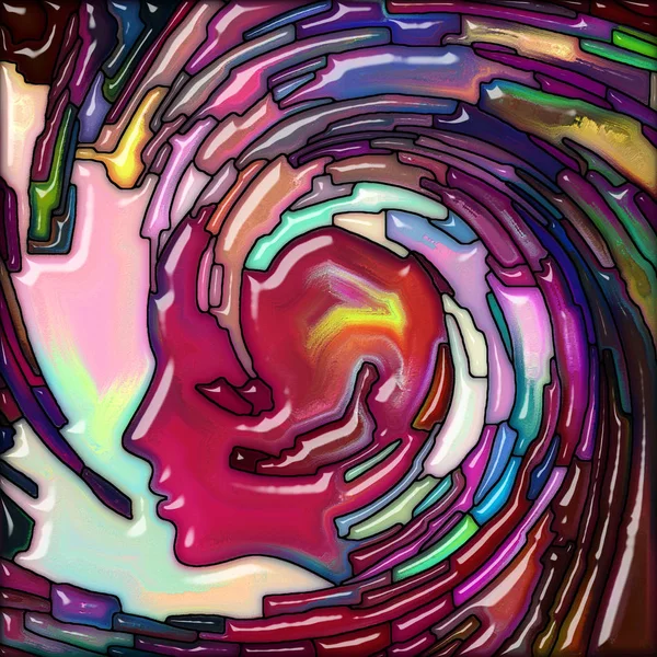 Вітражний Візерунок Людського Обличчя Барвиста Вихорна Хвиля Тему Уяви Творчості — стокове фото