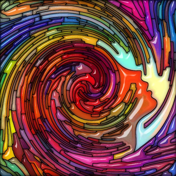 Stained Glass Design Human Face Colorful Swirl Wave Subject Imagination — Stock Photo, Image