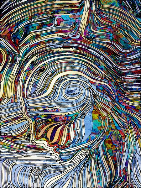 Unity of Fragmented World series. Abstract background made of stained glass pattern of color fragments and human face for use with projects on ultimate unity of existence