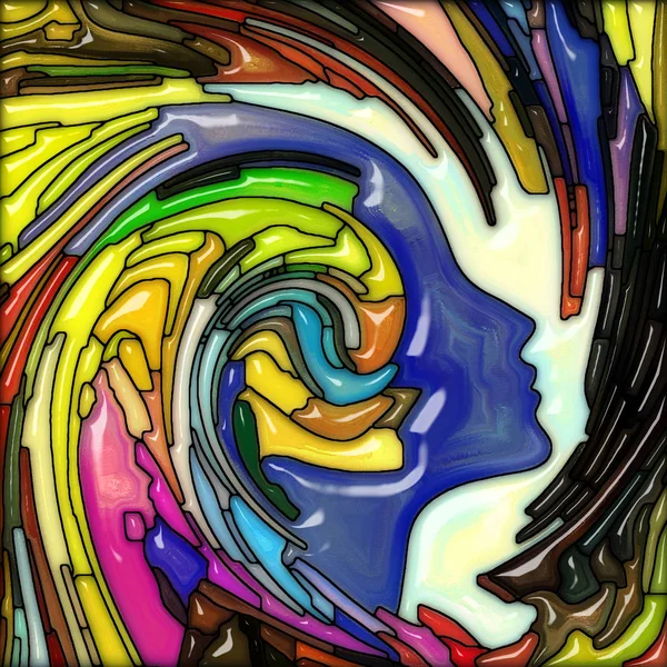 Gebrandschilderd Glasontwerp Van Menselijk Gezicht Kleurrijke Swirl Golf Het Gebied — Stockfoto