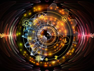 Astral Glow serisi. Kutsal geometri çizgilerinden, astroloji sembollerinden ve maneviyat, sihir ve mistisizm konularındaki ışıklardan oluşan soyut tasarım.