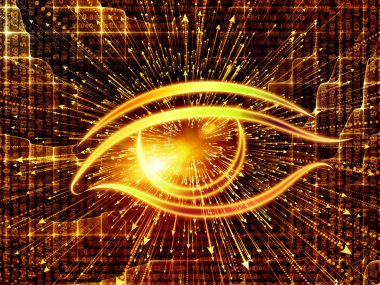 Bilgi serisi gözü. Göz simgesini ve ok soyut kompozisyon yassı olup, bilim, eğitim ve modern teknoloji ile ilgili projeler patlama