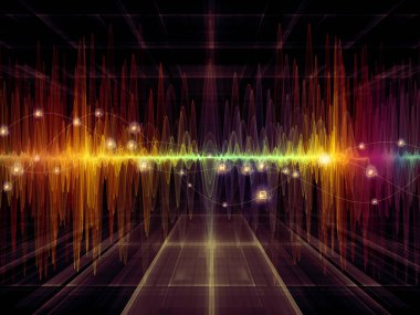 Dalga fonksiyonu serisi. Renkli sinüs titreşimler arka plan kompozisyon, ışık ve fraktal öğeleri ses ekolayzer, konu üzerinde müzik spektrum ve kuantum olasılık