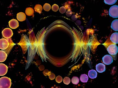 Dalga fonksiyonu serisi. Renkli sinüs titreşimler kompozisyon, ışık ve fraktal öğeleri ses ekolayzer, konu üzerinde müzik spektrum ve kuantum olasılık