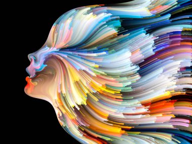 Yüz renk serisi. Zemin insan profili ve boya hareketli renkli çizgiler oluşmaktadır ve yaratıcılık, tasarım, iç dünya, içgüdü ve sanatsal ruhu projelerde kullanıma uygun