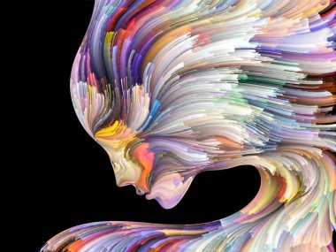 Yüz renk serisi. Zemin tasarımı insan profili ve boya işleri yaratıcılık, tasarım, iç dünya, insan doğası ve sanatsal ruhu için hareketli renkli çizgiler