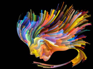 Yüz renk serisi. İnsan profili ve boya uygun yaratıcılık, tasarım, iç dünya, içgüdü ve sanatsal ruhu ile ilgili projelerde hareketli renkli çizgiler soyut kompozisyon