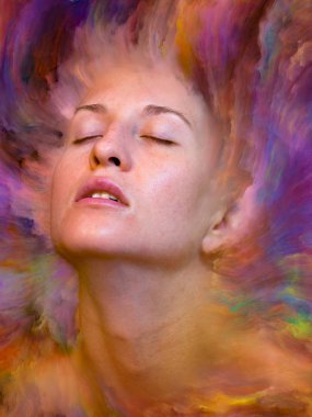 Dünya serisi. Duygular, duygular, iç dünya, yaratıcılık ve hayal gücü konularında kadın portresi ile birleştirilmiş yaratıcı bir düzenleme.