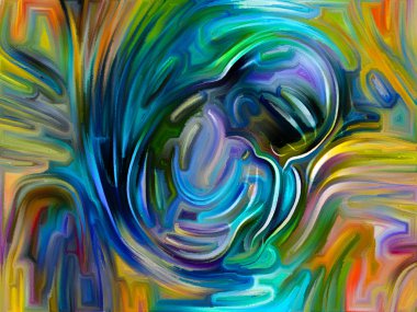 İç geometri serisi. Karma gravür ve suluboya tarzı, insan ruhunun, iç drama, sanat, şiir ve Maneviyat konuda işlenen insan formu