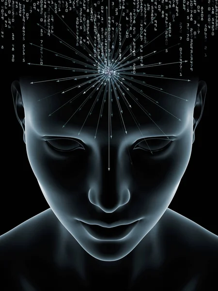 心波系列 人工智能等学科的人头3D 图解与技术符号的构成 — 图库照片