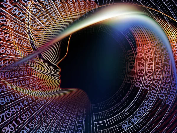 Adam ve numaraları serisi. Zemin sembolik insan profili ve bilim, bilgi teknolojisi ve eğitim konusu üzerinde rakamlar