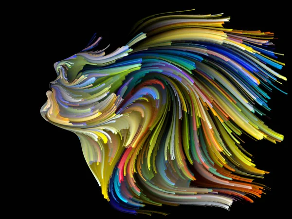 Yüz renk serisi. Zemin insan profili ve tasarımınızı yaratıcılık, tasarım, iç dünya, insan doğası ve sanatsal ruhu konuda tamamlayacak boya hareketli renkli çizgiler