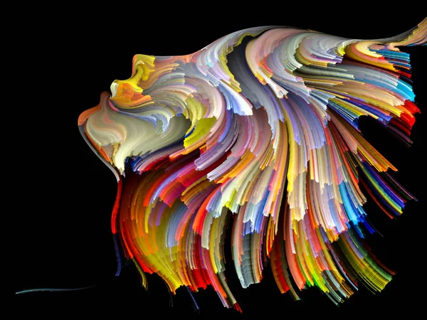 Yüz renk serisi. İnsan profili ve boya düzenleri yaratıcılık, tasarım, iç dünya, insan doğası ve sanatsal ruhu içinde uygun hareketli renkli çizgiler görsel olarak çekici zemin yaptı