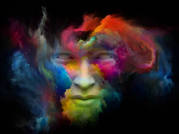 Serie Mind Fog Composición Representación Cara Humana Transformada Con Pintura —  Fotos de Stock