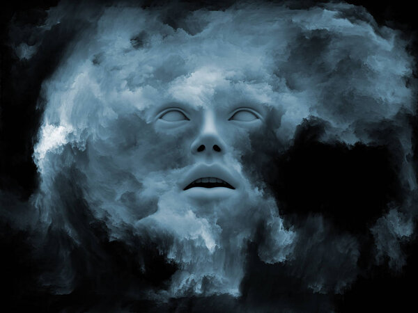 Серия игр Mind Fog. 3D-рендеринг человеческого лица с фрактальной краской на тему внутреннего мира, снов, эмоций, творчества, воображения и человеческого разума
