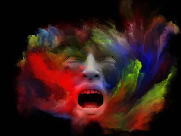 Gedankennebel Serie Illustration Des Menschlichen Gesichts Mit Fraktaler Farbe Mit — Stockfoto