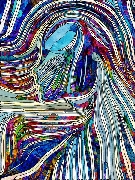 Unity of Fragmented World series. Abstract design made of stained glass pattern of color fragments and human face on the subject of ultimate unity of existence