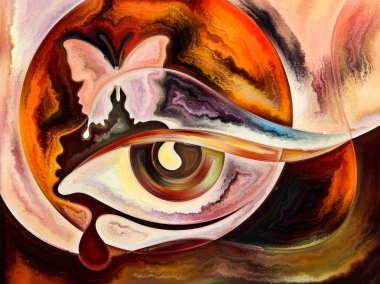 İnsan doku serisi. İnsan yüzü, zengin renkler, Organik dokular, projeler üzerinde iç dünya, zihin, ruh ve doğa için eğrileri akan bileşimi