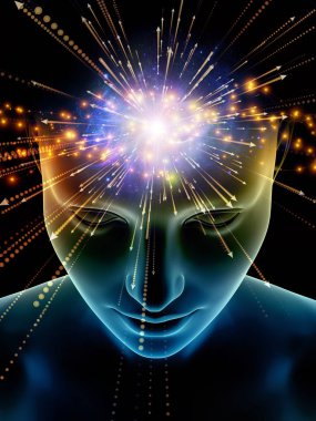 Zihin dizi elemanları. insan kafası ve sembolleri bilim, eğitim ve zihin gücü konusunda teknolojinin 3D çizimi