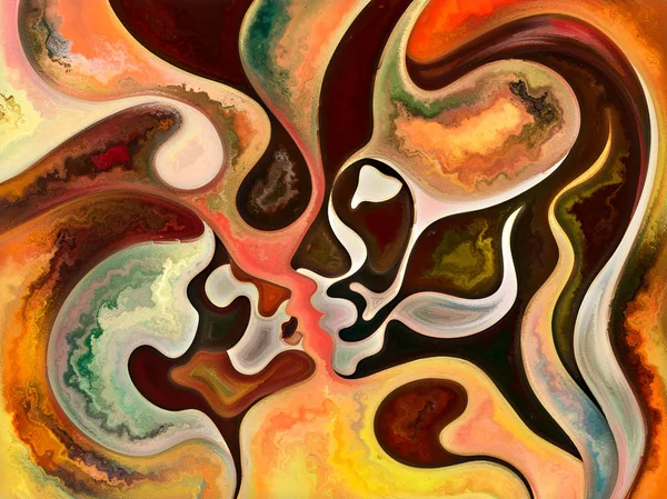 Relationships in Texture series. Design composed of people faces,  colors, organic textures, flowing curves as a metaphor on the subject of inner world, love, relationships, soul and Nature