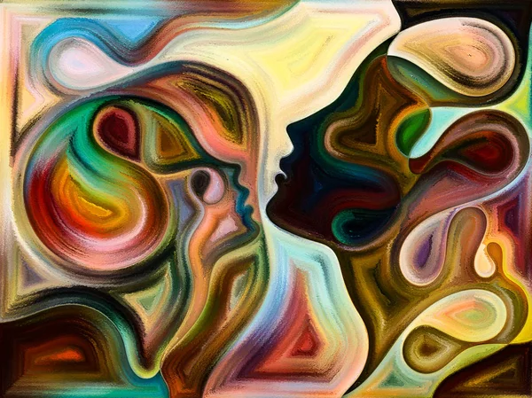 Relationships in Texture series. Interplay of people faces,  colors, organic textures, flowing curves on the subject of inner world, love, relationships, soul and Nature