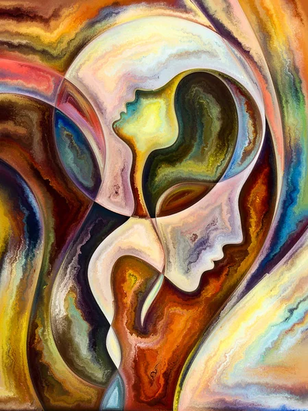 Relationships in Texture series. Composition of people faces,  colors, organic textures, flowing curves with metaphorical relationship to inner world, love, relationships, soul and Nature