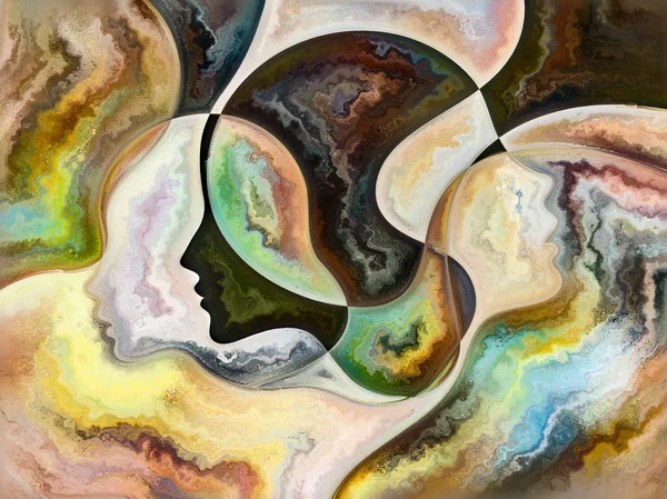 Relationships in Texture series. Abstract arrangement of people faces,  colors, organic textures, flowing curves as backdrop for projects on inner world, love, relationships, soul and Nature