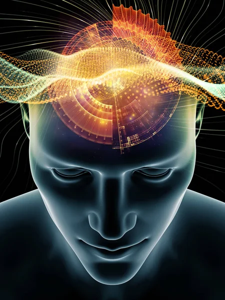 Серия Mind Waves Организация Трехмерной Иллюстрации Человеческой Головы Технологических Символов — стоковое фото