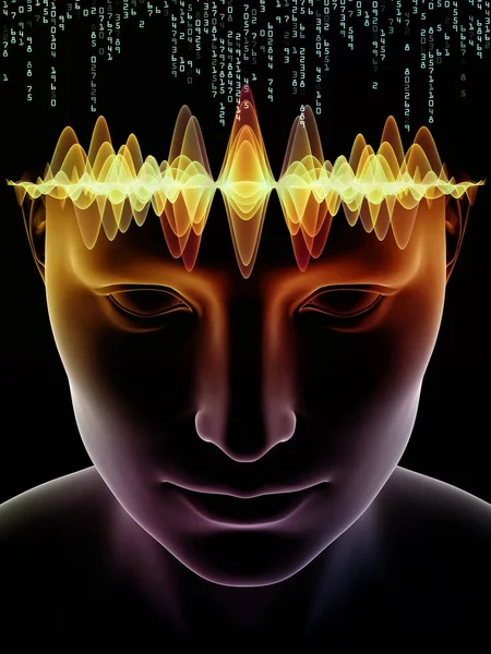 Serie Mind Waves Progettazione Sfondo Illustrazione Testa Umana Simboli Tecnologici — Foto Stock