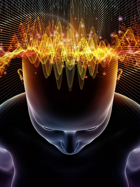 Serie Mind Waves Composición Ilustración Cabeza Humana Símbolos Tecnológicos Adecuados — Foto de Stock