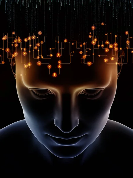 Серія Хвиль Розуму Дизайн Тла Ілюстрації Людської Голови Технологічних Символів — стокове фото