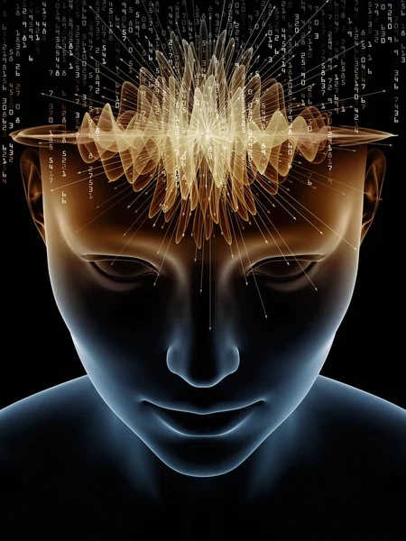 Umysł Serii Fale Creative Układ Ilustracja Głowy Człowieka Technologii Symboli — Zdjęcie stockowe