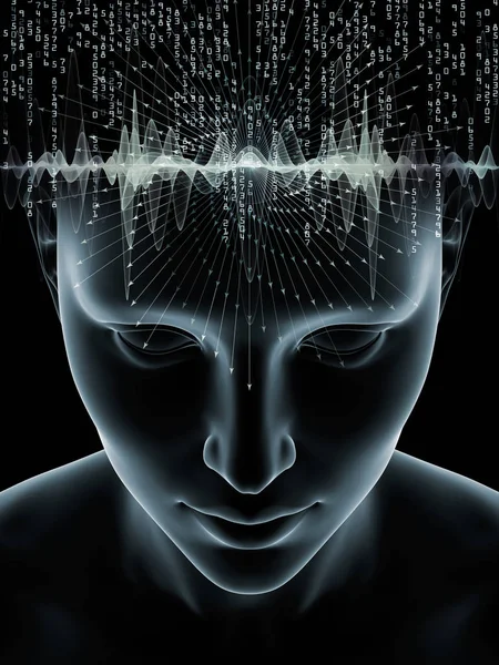 Serie Mind Waves Composición Visualmente Agradable Ilustración Cabeza Humana Símbolos —  Fotos de Stock