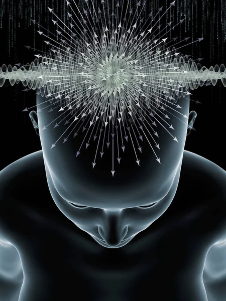 Serie Mind Waves Composición Visualmente Agradable Ilustración Cabeza Humana Símbolos — Foto de Stock