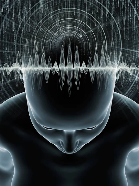 Série Mind Waves Disposition Illustration Tête Humaine Des Symboles Technologiques — Photo