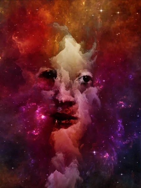 Das Universum Wird Sich Uns Erinnern Hintergrund Von Frauengesicht Nebel — Stockfoto
