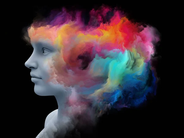 Mind Fog Series Rendering Human Head Morphed Fractal Paint Subject — Stock Photo, Image