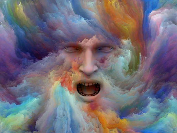 Gedankennebel Serie Illustration Aus Menschlichem Kopf Mit Fraktaler Farbe Für — Stockfoto