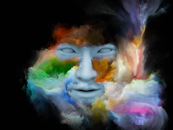 Sinne Dimma Serien Illustration Mänskligt Ansikte Förvandlats Med Fractal Färg — Stockfoto