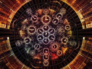 Saat serisi daireler. Tasarım saat sembolleri ve fraktal öğeleri bilim, eğitim ve tahmini konusunda bir metafor olarak oluşur