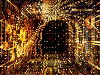 Adam ve numaraları serisi. Konuda bilim, bilgi teknolojileri ve eğitim kavramı mecaz olarak sembolik insan profili ve basamak yaratıcı düzenleme